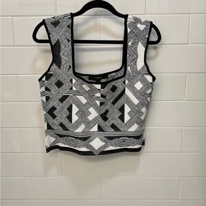 White House Black Market Black and White Geometric Crop Top